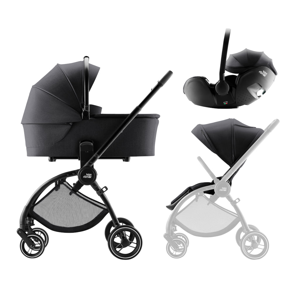 Britax-Römer RIO travel system bundle, pushchair, carrycot, car seat, Carbon Black