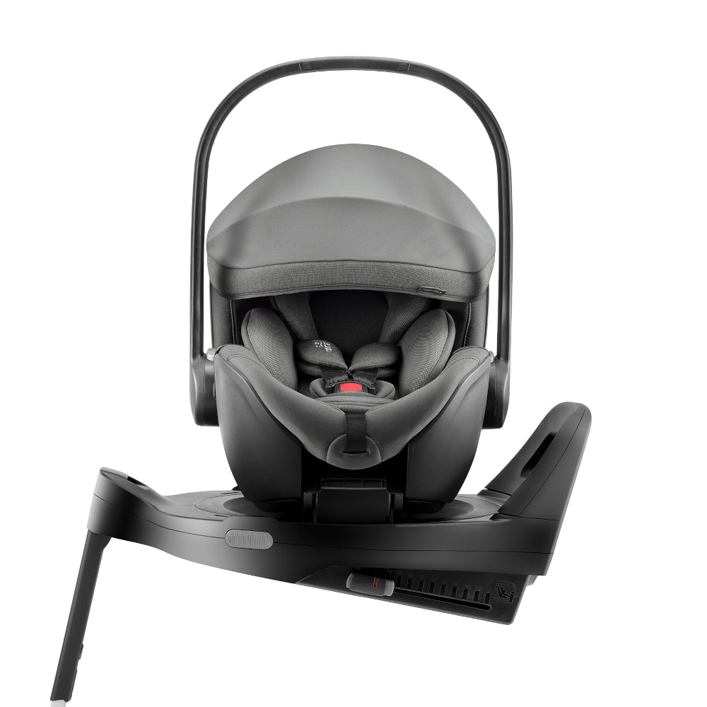 Britax-Römer Baby-Safe Pro infant carrier car seat in Mineral Grey on Vario 5Z ISOfix base